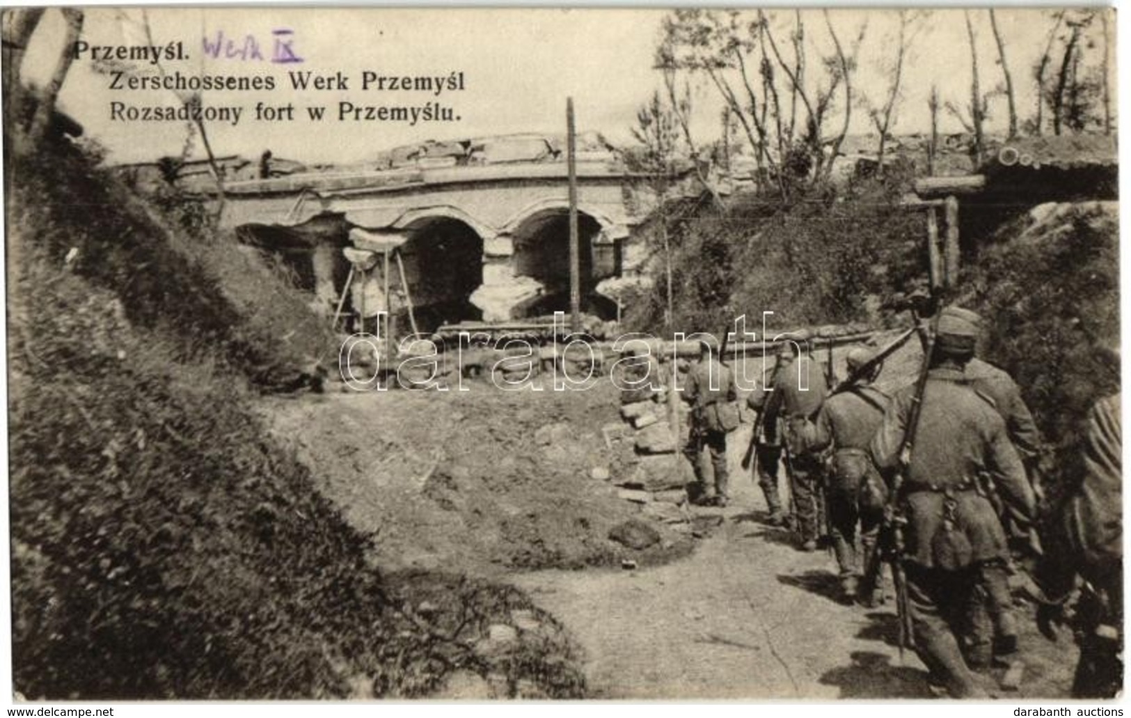 ** T2/T3 Przemysl, Zerschossenes Werk / Rozsadzony Fort / WWI K.u.K. Military, Soldiers In Front Of The Destroyed Fort ( - Ohne Zuordnung