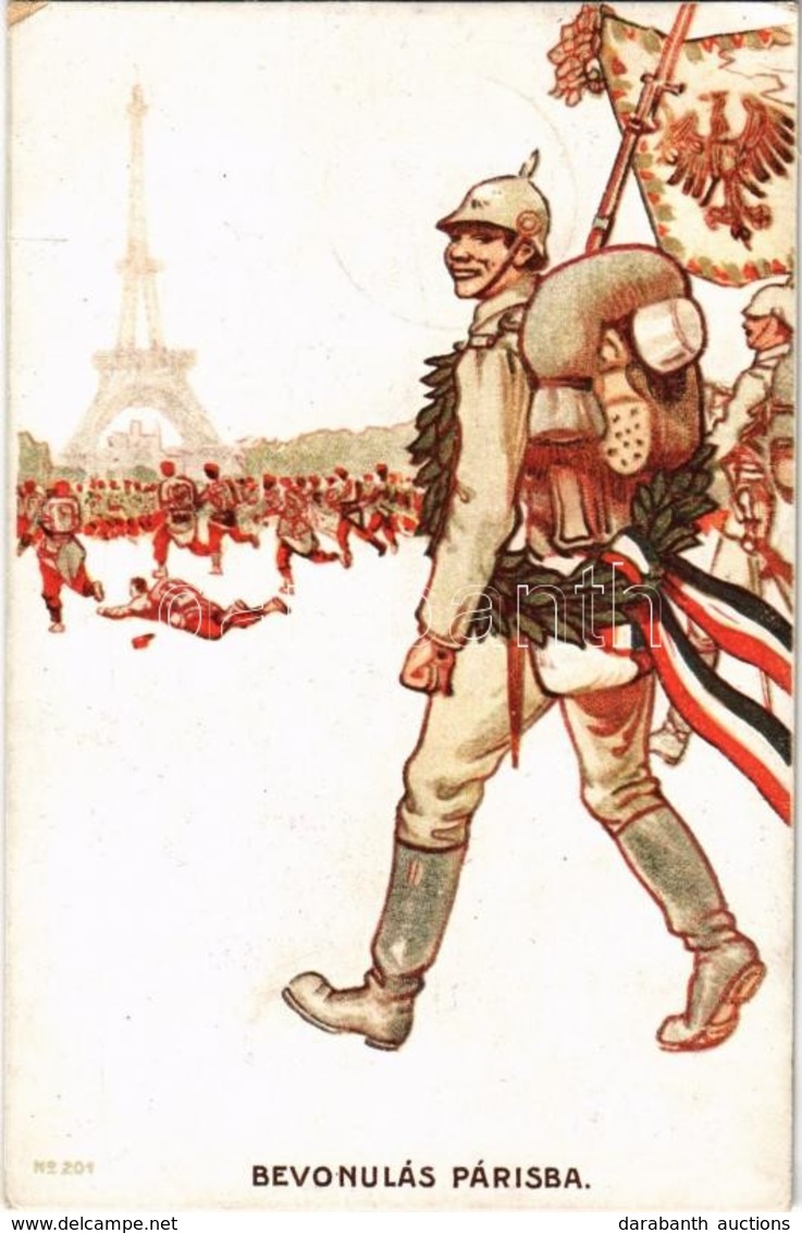 T2/T3 1915 Bevonulás Párizsba / Einmarsch In Paris / WWI German Military Anti-French Art Postcard. Cromo Lith. Kunstanst - Non Classés