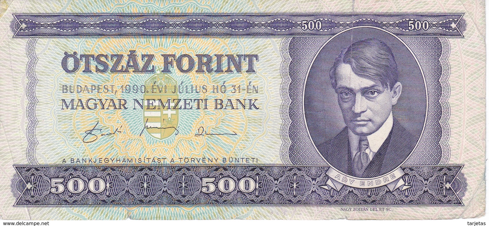 BILLETE DE HUNGRIA DE 500 FORINT DEL AÑO 1990  (BANKNOTE) - Ungheria