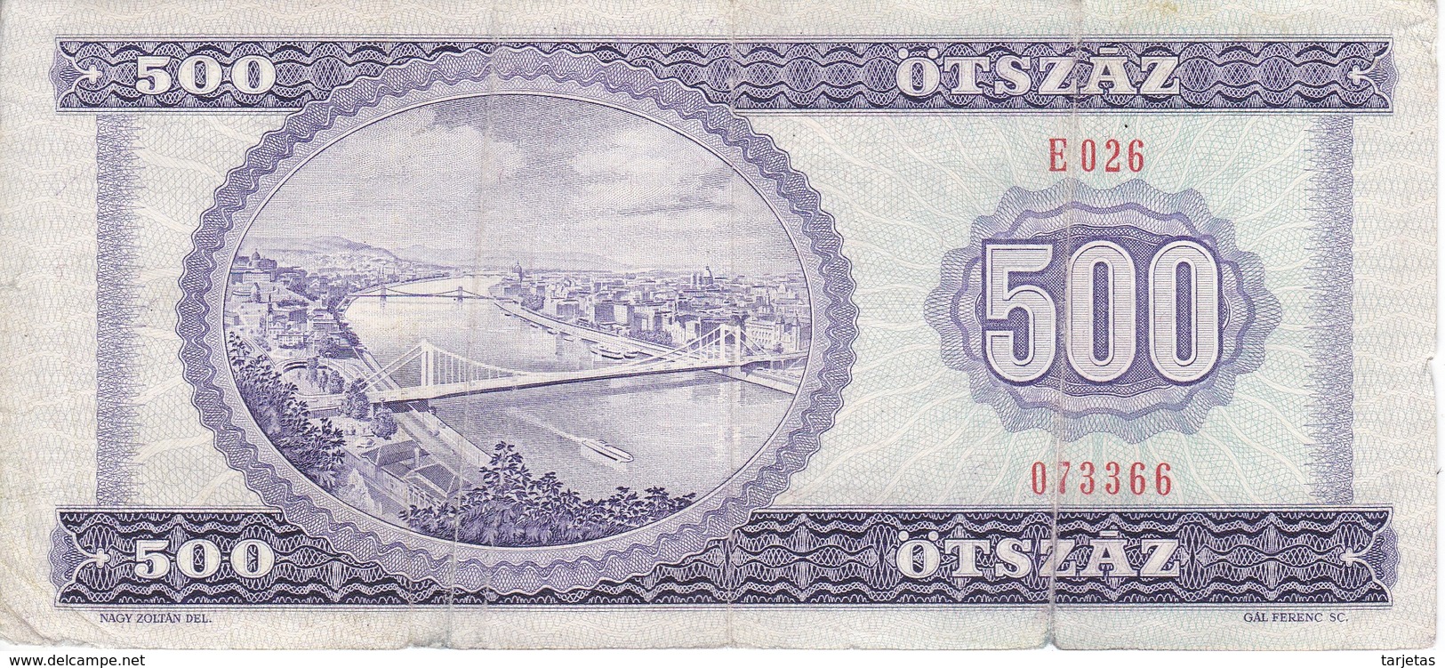 BILLETE DE HUNGRIA DE 500 FORINT DEL AÑO 1990  (BANKNOTE) - Ungheria