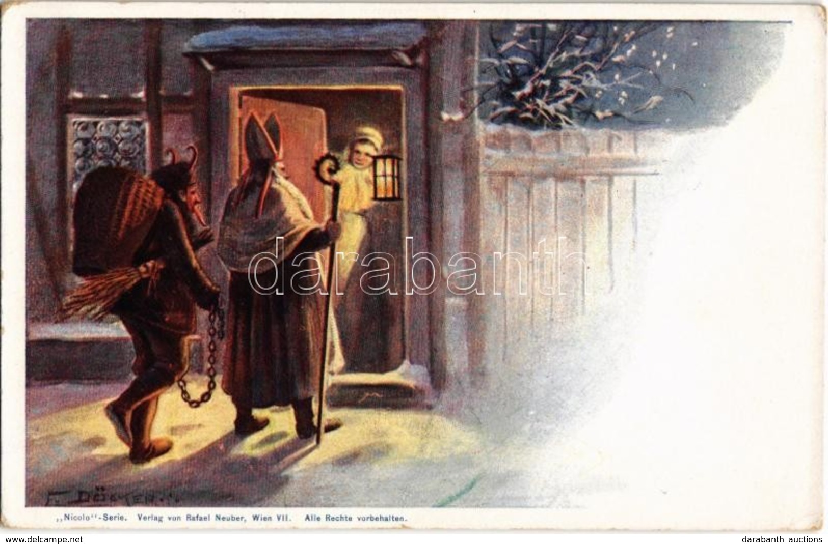 ** T2 Krampusz és Mikulás / Krampus With Saint Nicholas. 'Nicolo' Serie, Verlag Von Rafael Neuber Wien VII. S: E. Döcker - Non Classés