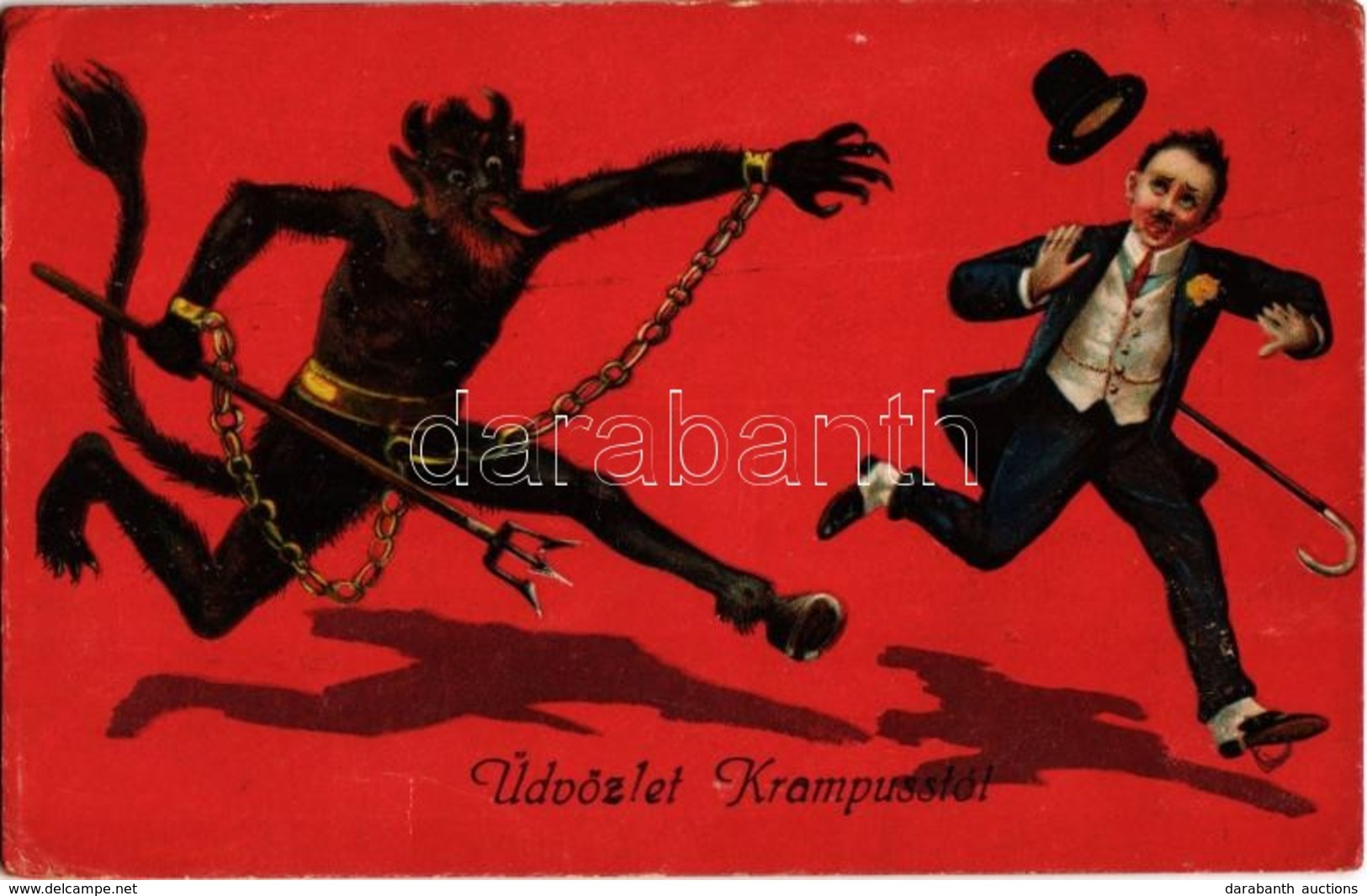 T2/T3 Üdvözlet Krampusstól! / Krampus Greeting Art Postcard With Gentleman. EAS 17543-4. Litho (EK) - Unclassified