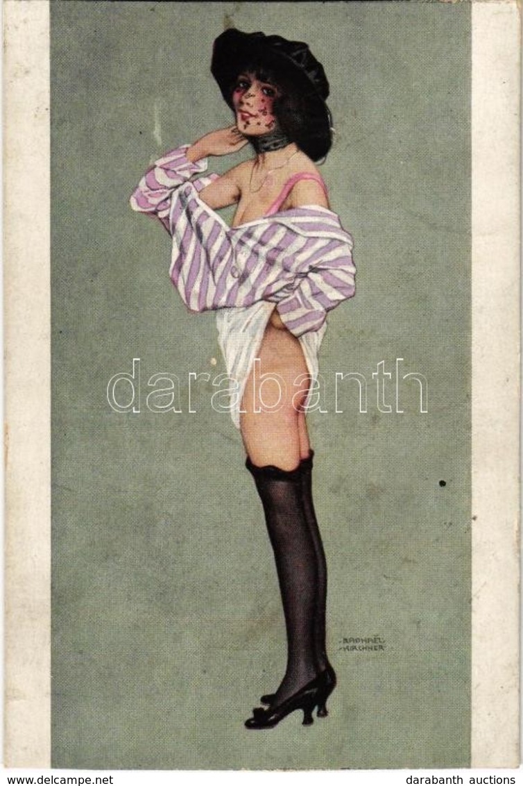 ** T3 La Premiere Voilette / Gently Erotic Art Postcard. Marque L-E. 10. S: Raphael Kirchner (cut) - Non Classés
