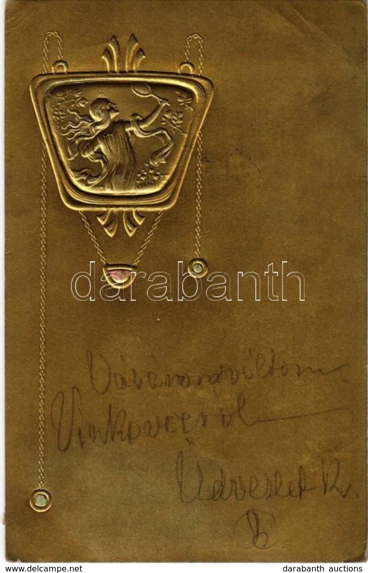 T2/T3 1904 Art Nouveau Golden Embossed Lady. Unsigned Raphael Kirchner (EK) - Unclassified