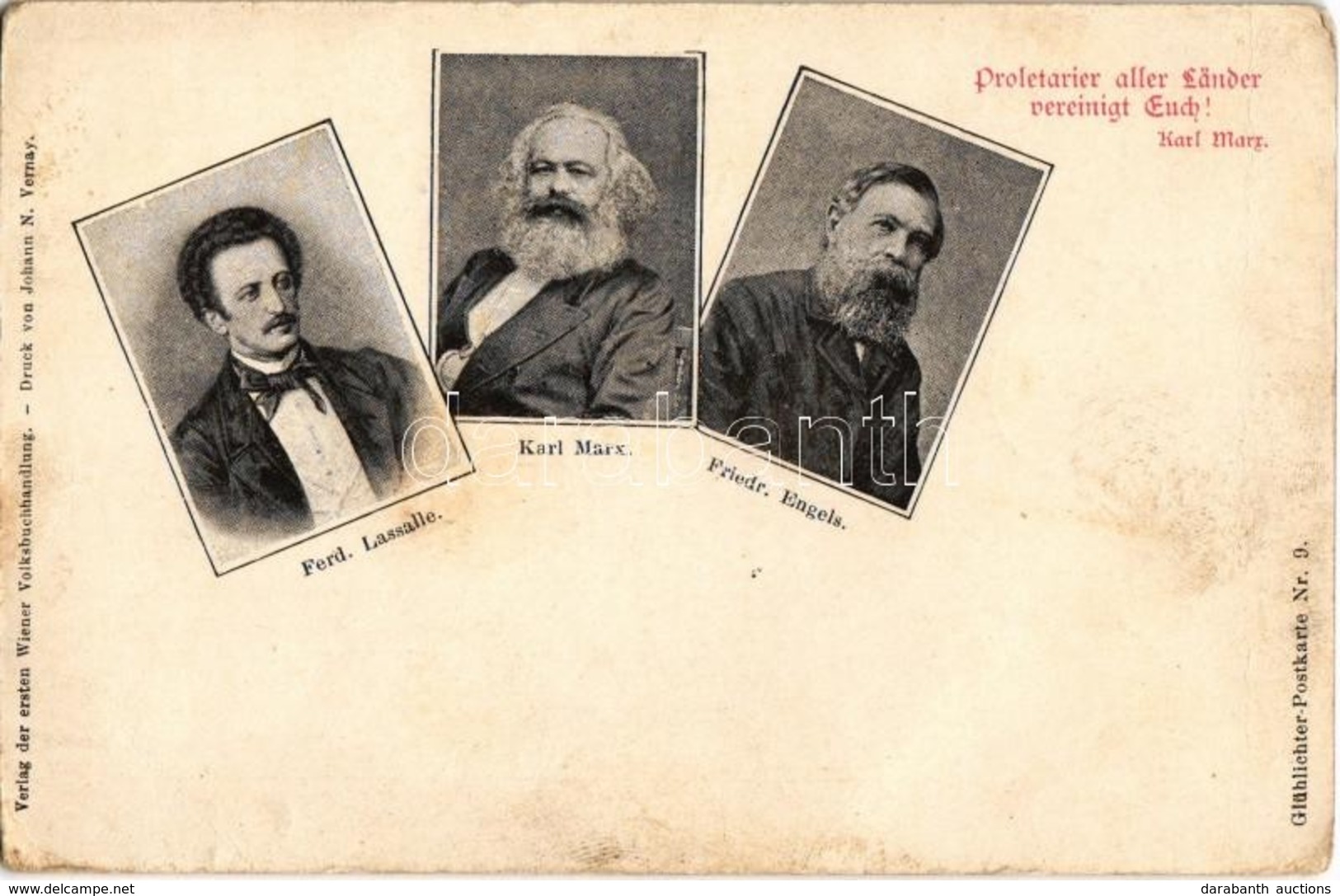 ** T2/T3 Proletarier Aller Länder Vereinigt Euch! Ferd. Lassalle, Karl Marx, Friedr. Engels. Glühlichter-Postkarte Nr. 9 - Non Classés