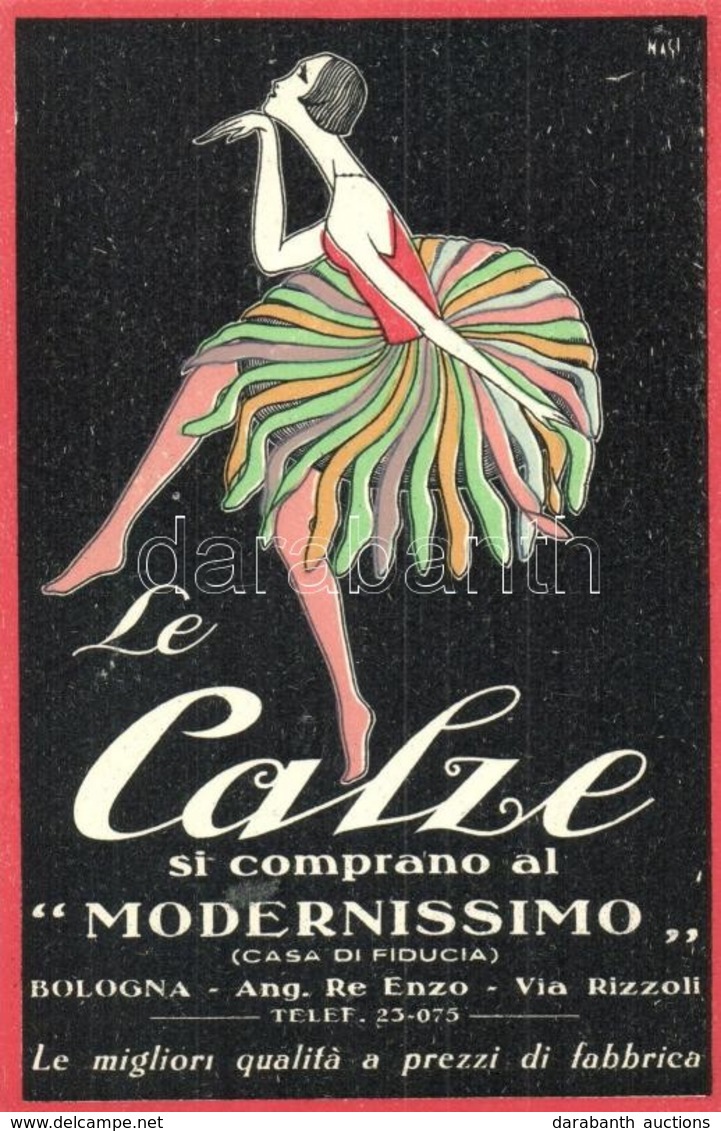 ** T1 Le Calze Si Comprano Al Modernissimo. Bologna, Ang. Re Enzo / 'Modernissimo' Italian Stockings Advertisement. Mina - Non Classés