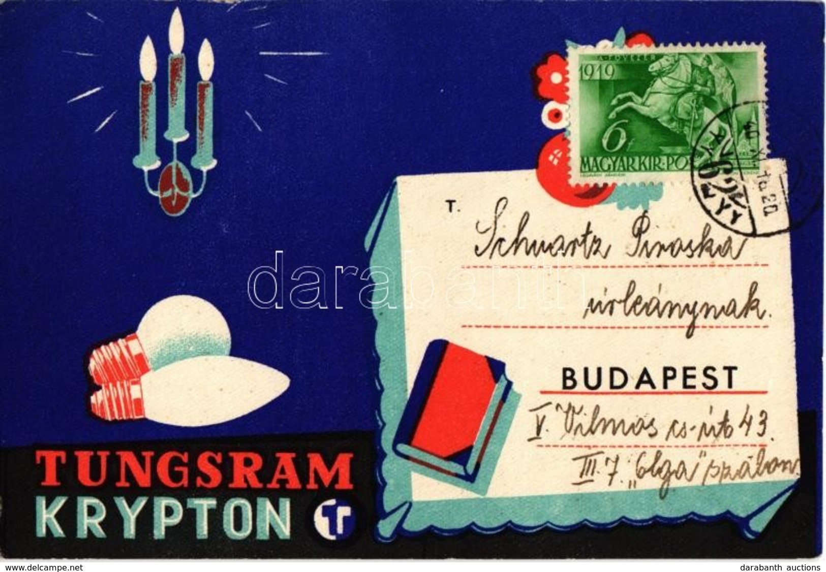 T2/T3 1940 Tungsram Krypton Izzó Reklámlapja / Hungarian Light Bulb Advertisement Postcard - Unclassified