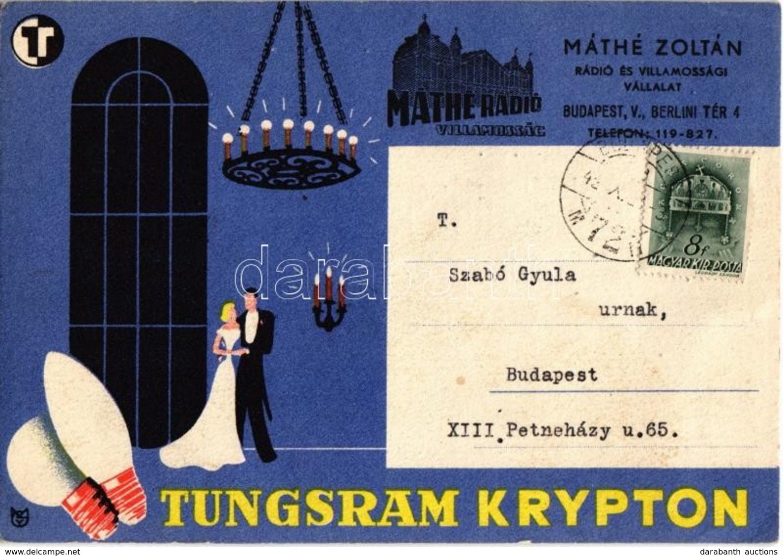 T2/T3 1942 Tungsram Krypton Izzó Reklámlapja. Máthé Zoltán Rádió és Villamossági Vállalat / Hungarian Light Bulb Adverti - Unclassified