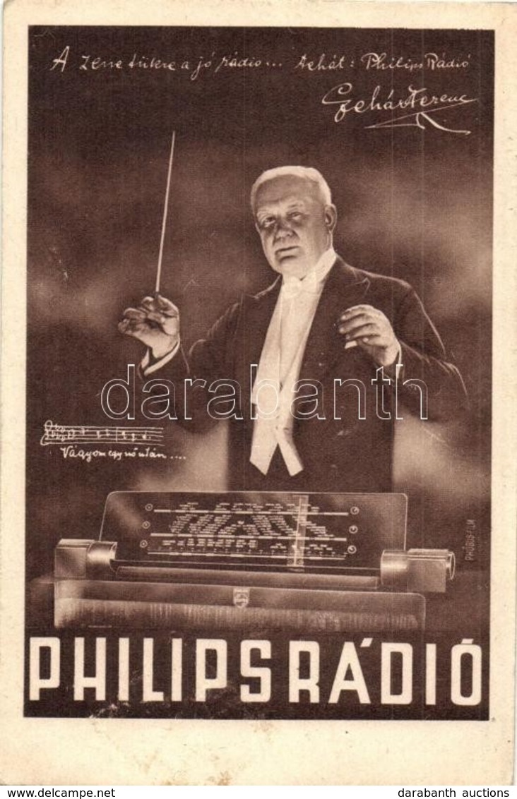 ** T2 Philips Rádió Reklámlapja Lehár Ferenc Karmesterrel / Philips Radio Advertisement Postcard With Conductor - Unclassified