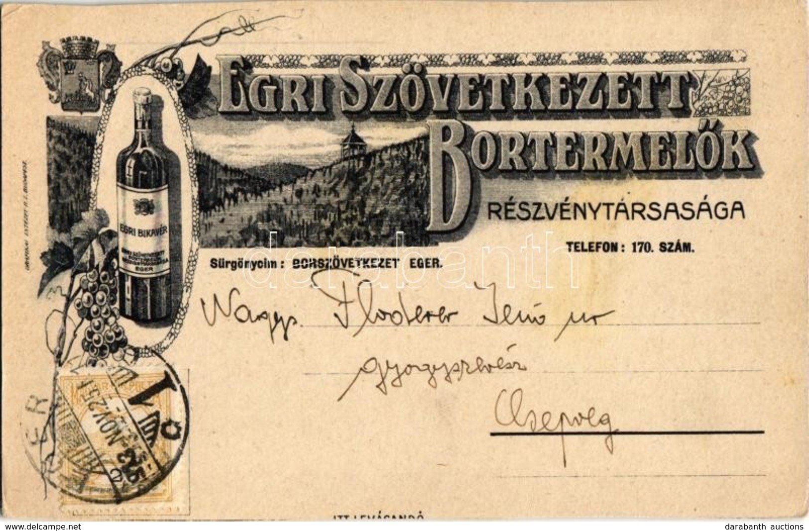 T4 1913 Egri Szövetkezett Bortermelők Részvénytársasága. Egri Bikavér, Hátoldalon árjegyzék és Pince Belső. Grafikai Int - Non Classés