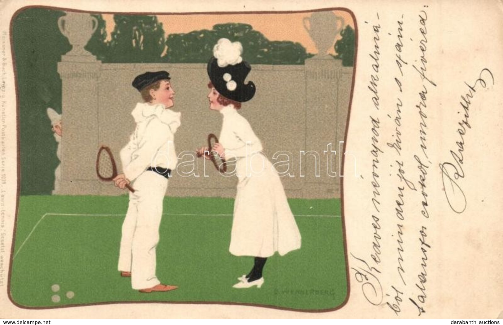 T2/T3 1900 Lawn-Tennis / Couple's Tennis Match. Meissner & Buch Künstler-Postkarten Serie 1039. Litho S: B. Wennerberg ( - Ohne Zuordnung
