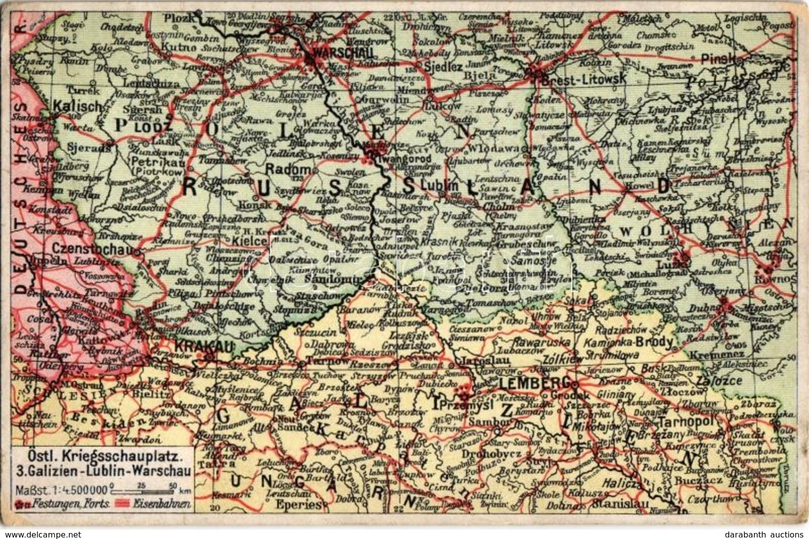 T2/T3 1916 Galizien-Lublin-Warschau. Postkarten Des östlichen Kriegsschauplatzes. Nr. 3. / WWI Map Of The Eastern Front  - Unclassified