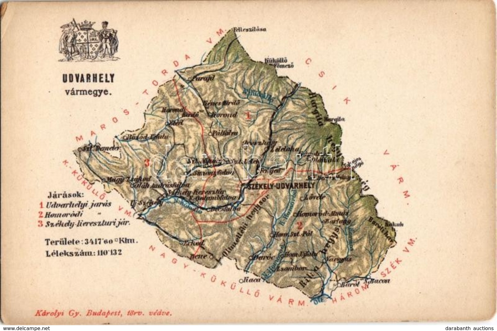 ** T2/T3 Udvarhely Vármegye Térképe. Kiadja Károlyi Gy. / Comitatul Odorheiu / Udvarhely County Map (EK) - Non Classés