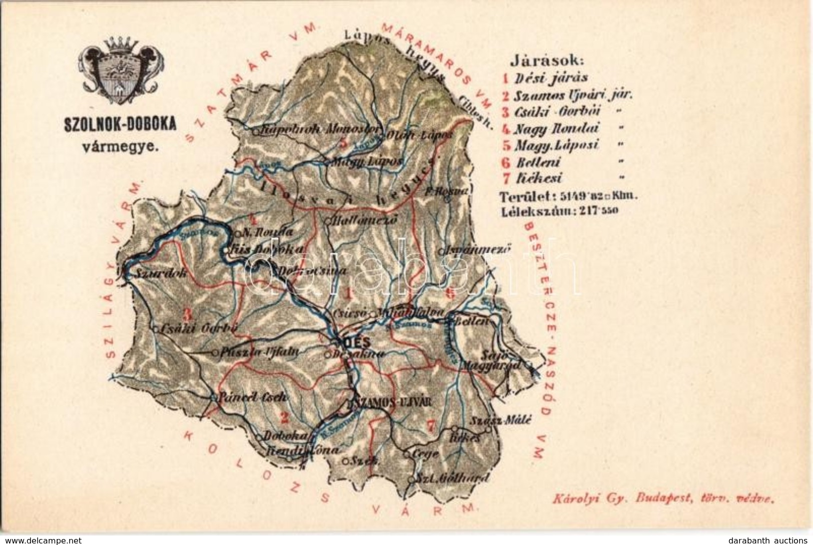 ** T1/T2 Szolnok-Doboka Vármegye. Kiadja Károlyi Gy. /  Comitatul Solnoc-Dabaca / Nagy-Küküllő County Map - Ohne Zuordnung