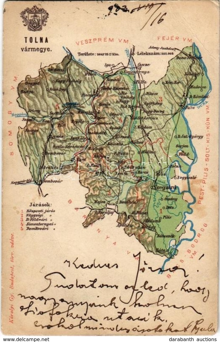 T2/T3 1903 Tolna Vármegye Térképe. Kiadja Károlyi Gy. / Map Of Tolna County (EB) - Unclassified