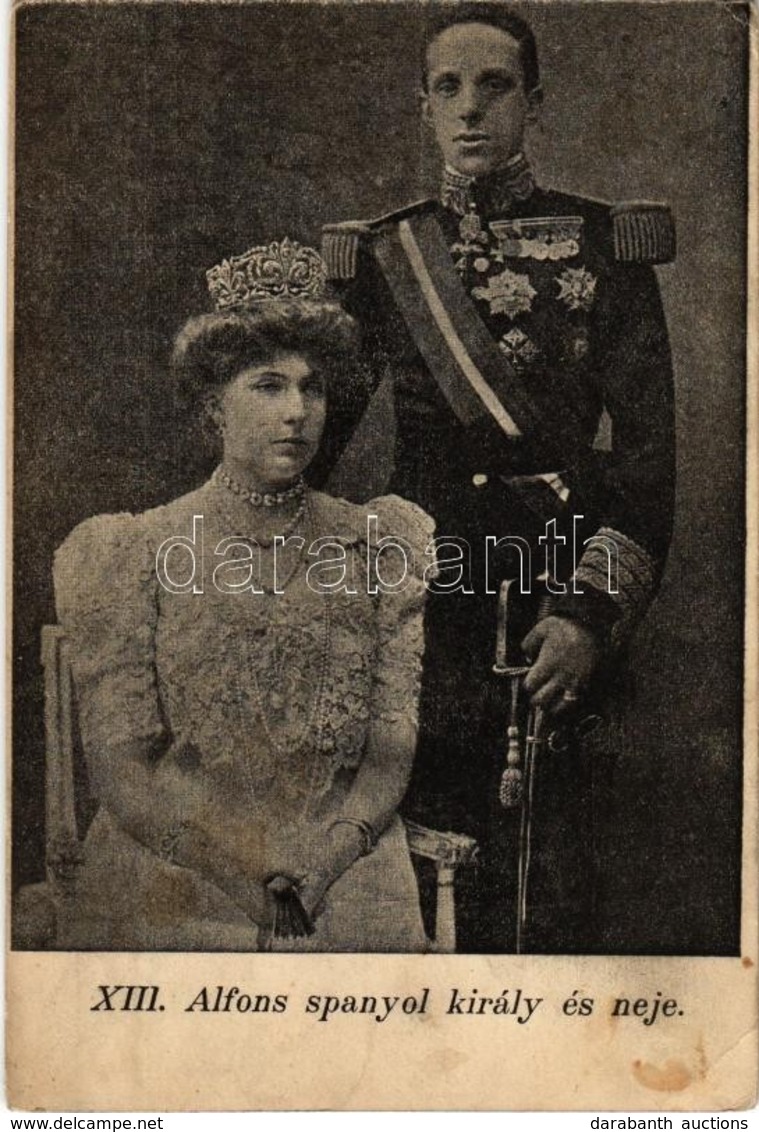 * T2/T3 XIII. Alfons Spanyol Király és Neje / Alfonso XIII Of Spain With His Wife, Victoria Eugenie Of Battenberg (EK) - Non Classés