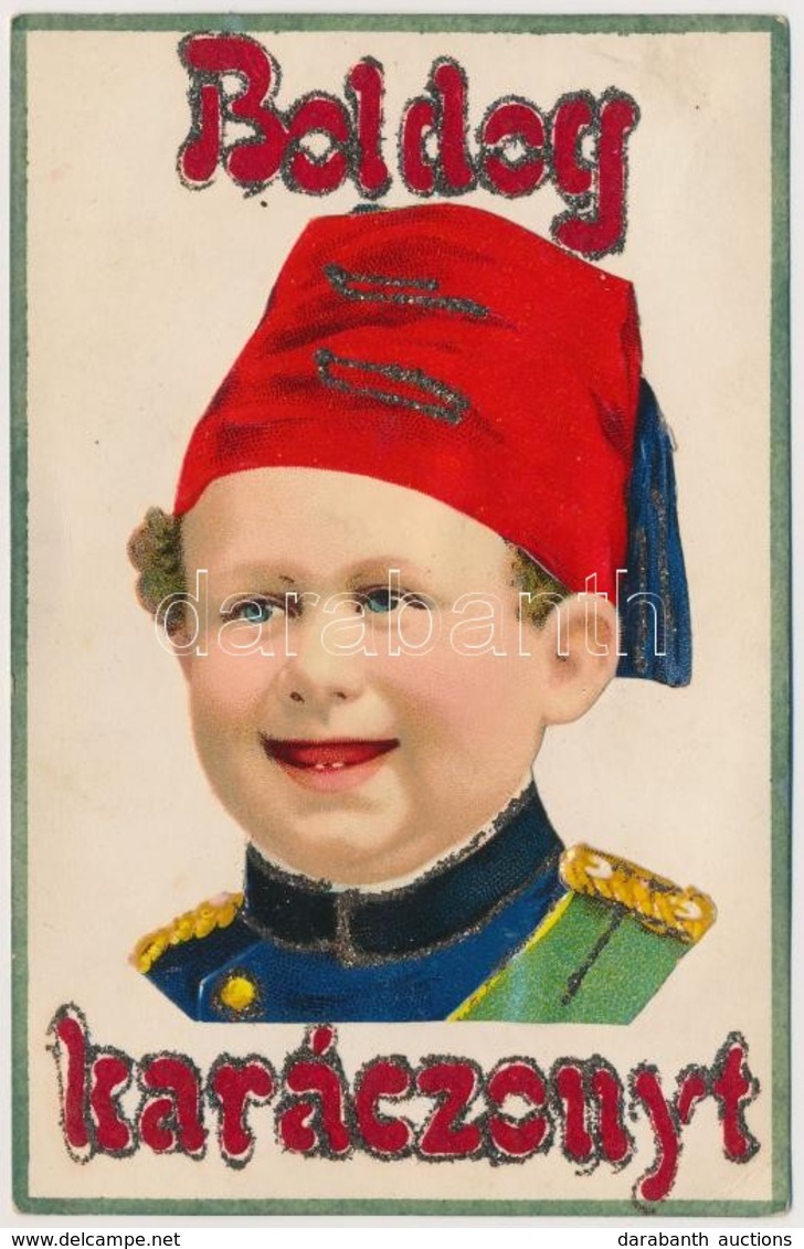 T2 1915 Boldog Karácsonyt! / Christmas Greeting Art Postcard With Child In Fez. Decorated Emb. Litho - Unclassified