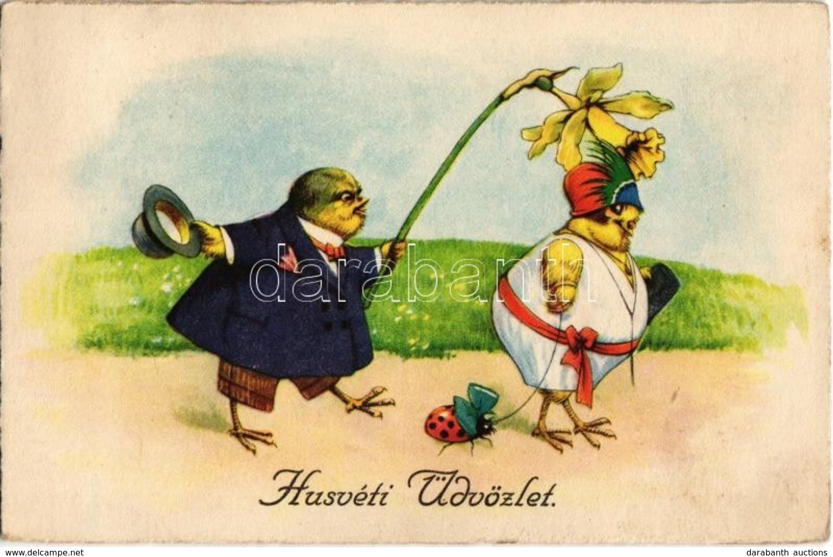 T2 1923 Húsvéti Üdvözlet / Easter Greeting Art Postcard With Chicken And Ladybug. L&P 1570/III - Non Classés