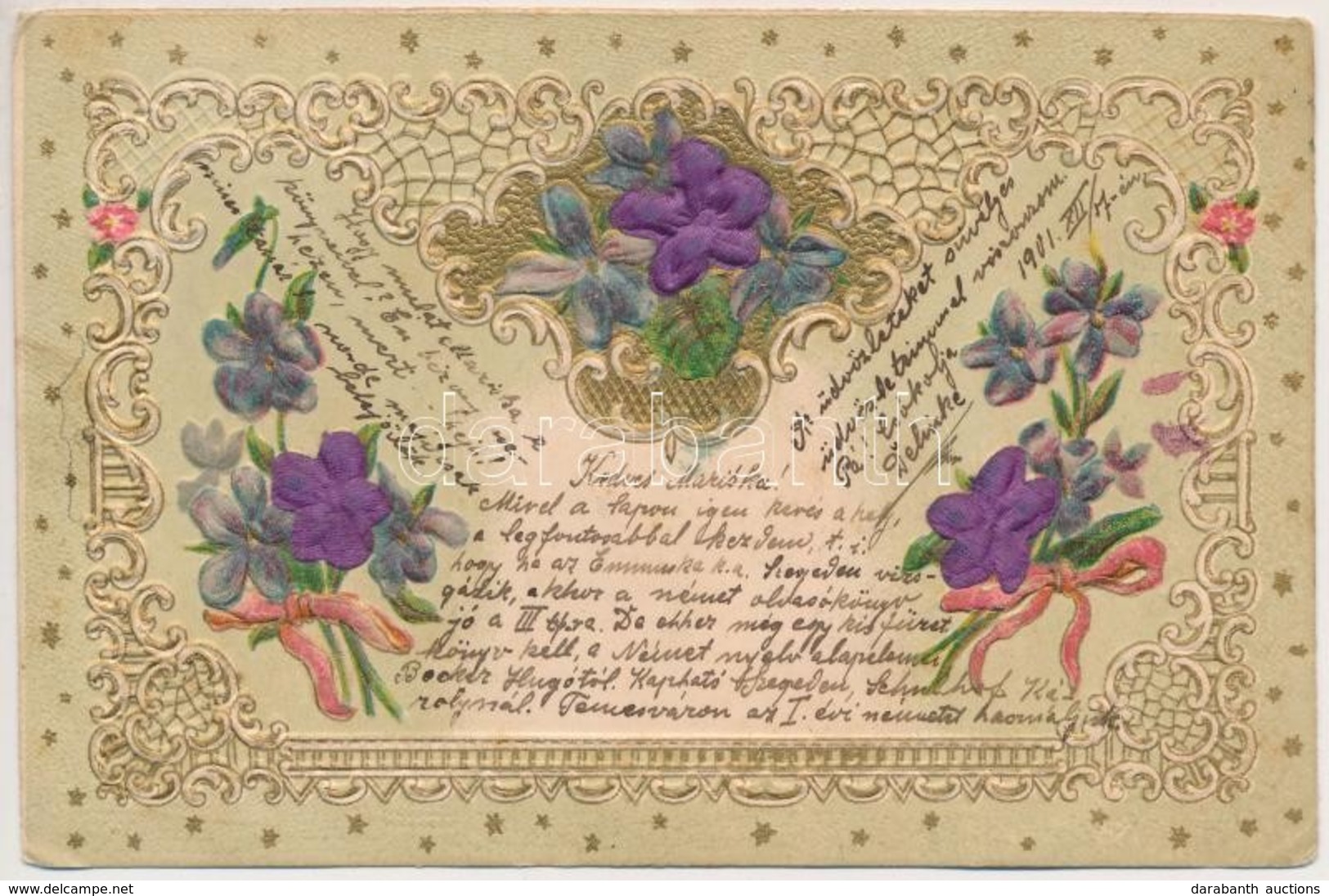 T2/T3 1901 Embossed Litho Floral Greeting Art Postcard. Silk Card  (EK) - Unclassified