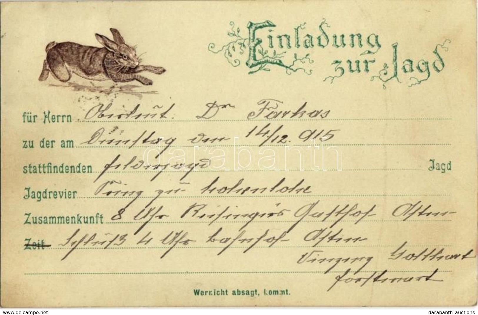 T2 Einladung Zur Jagd / Invitation To Hunt. Rabbit Emb. - Ohne Zuordnung