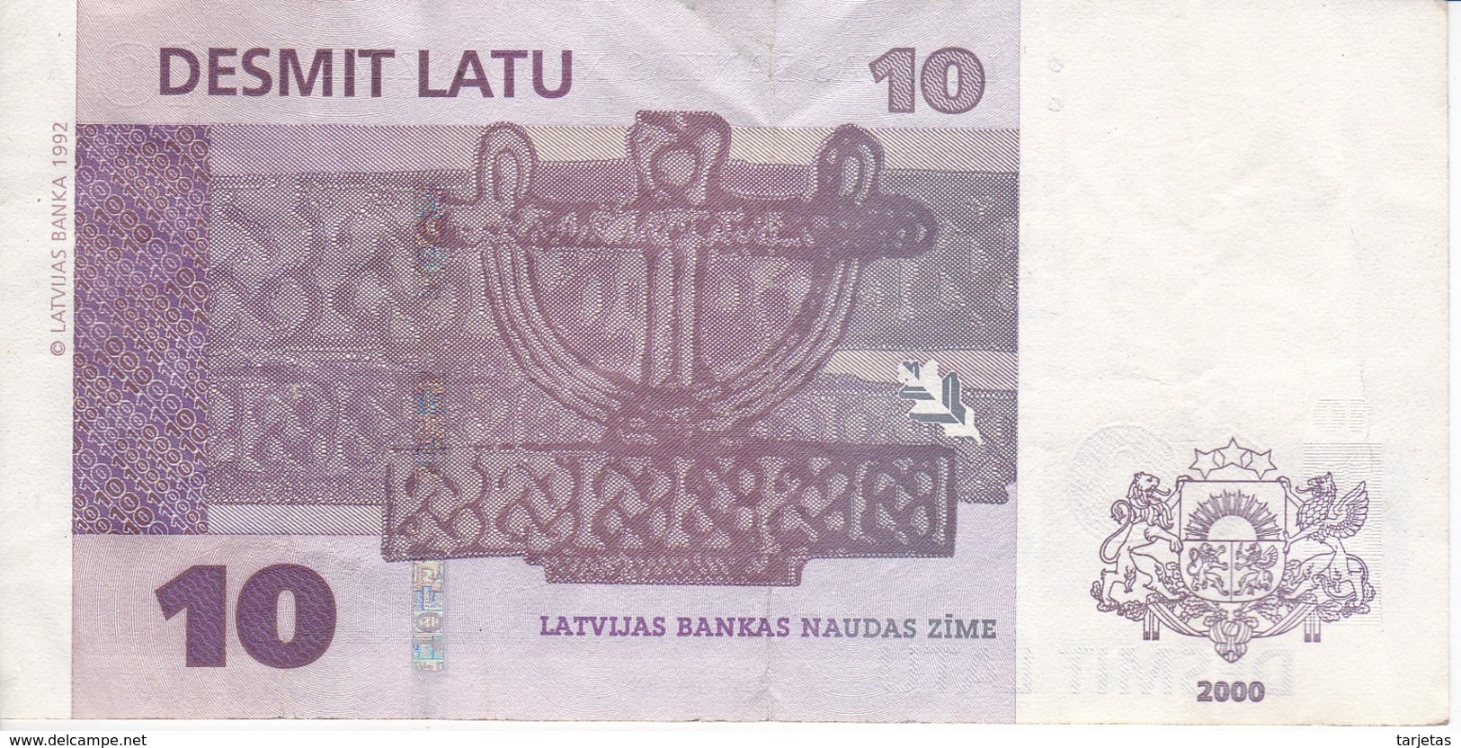 BILLETE DE LETONIA DE 10 LATI DEL AÑO 2000 (BANK NOTE) - Letonia