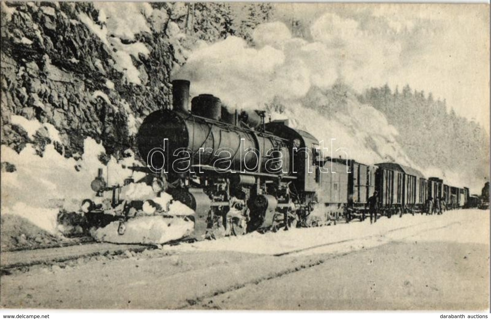 ** T1 MÁV 651. Sor. (VI. III. Oszt.) Mallet Mozdonya Vonat Előtt Télen. Építette A MÁV Gépgyár Budapest 1912. Gőzmozdony - Unclassified