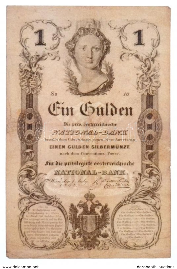 1848. 1G Vízjeles Papíron, 'Ss 16' Sorszámmal T:III / Hungary 1848. 1 Gulden On Watermarked Paper, With 'Ss 16' Serial N - Non Classés