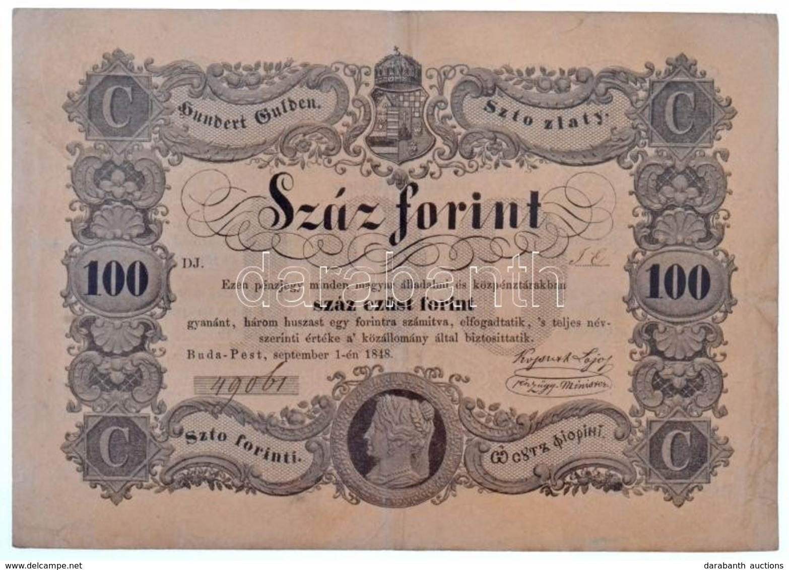 1848. 100Ft 'DJ 49061' T:III / Hungary 1848. 100 Forint 'DJ 49061' T:F
Adamo G114 - Non Classés