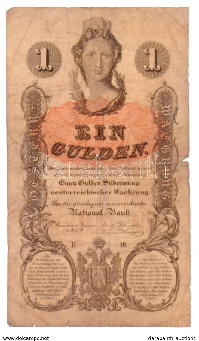 1858. 1G Vízjeles Papíron, 'R 16' Sorszámmal T:III- / Austrian Empire 1858. 1 Gulden On Watermarked Paper C:VG
Adamo G87 - Non Classés