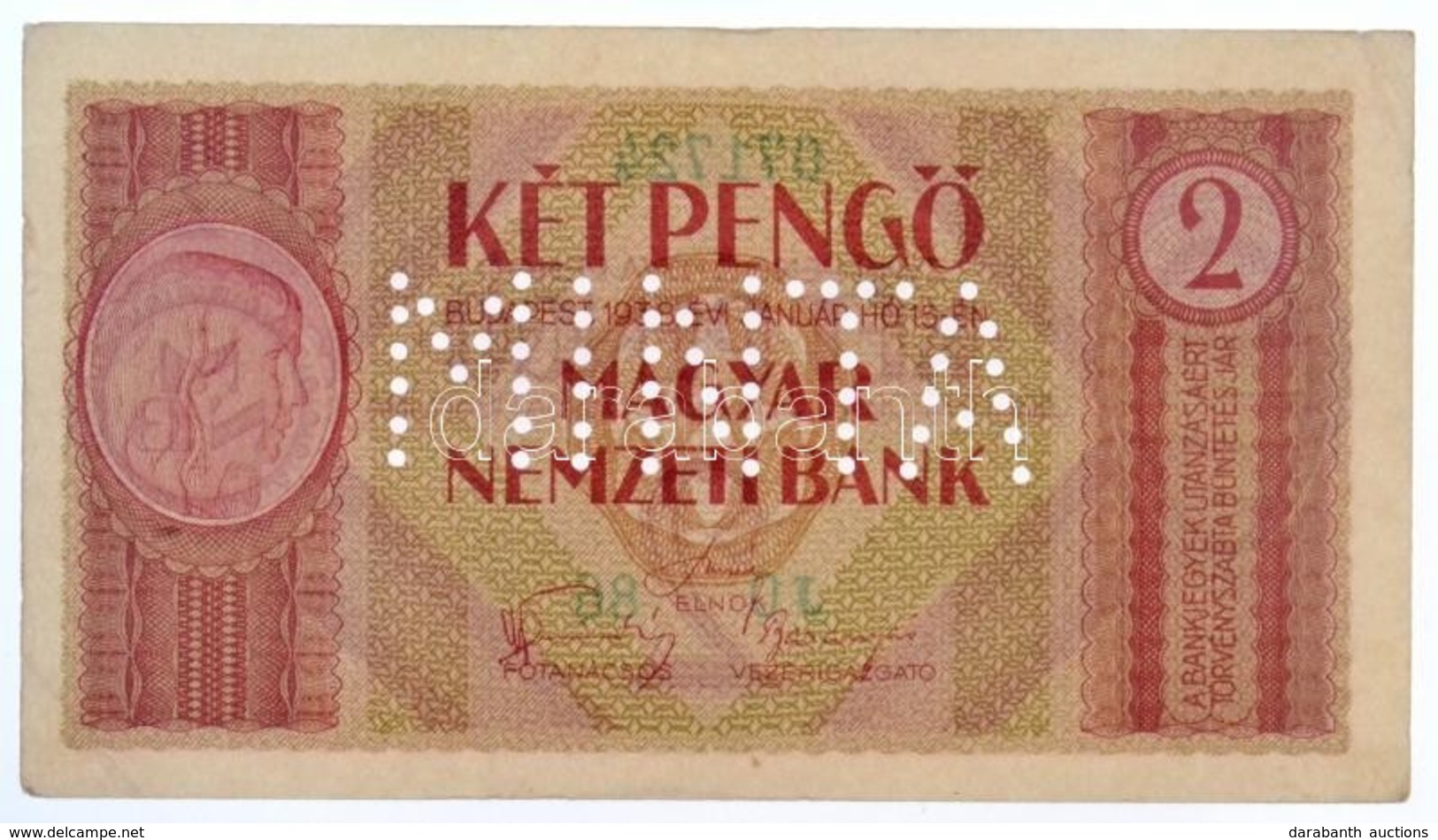 1938. 2P 'J0 86 071724' Tervezet, Nem Került Forgalomba, 'MINTA' Perforációval T:I-,II / 
Hungary 1938. 2 Pengő 'J0 86 0 - Non Classés