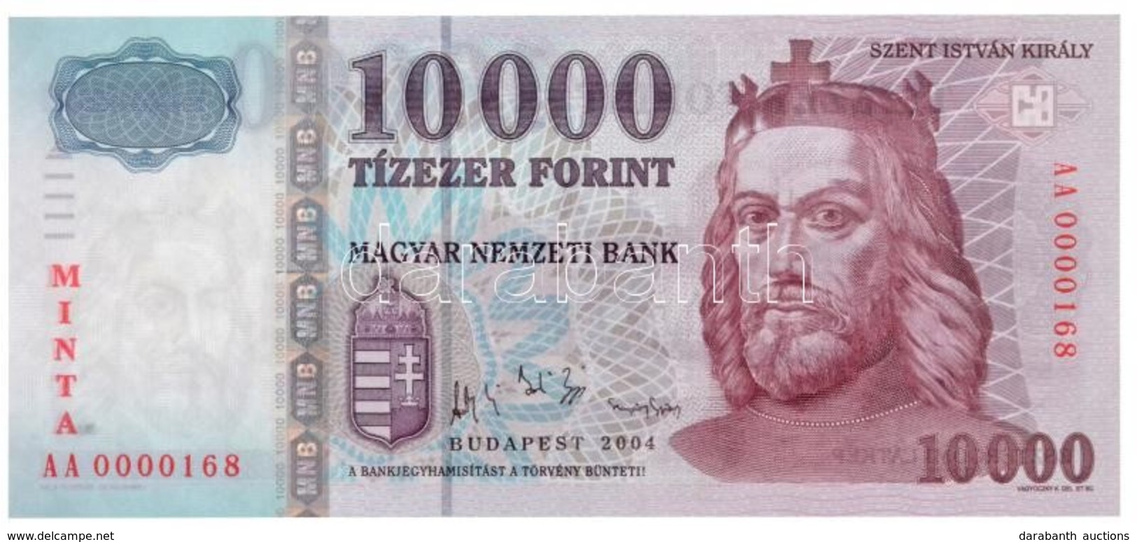 2004. 10.000Ft 'MINTA' Felülnyomással, 'AA 0000168' Sorszámmal T:I / Hungary 2004. 10.000 Forint With 'MINTA' Overprint  - Non Classés