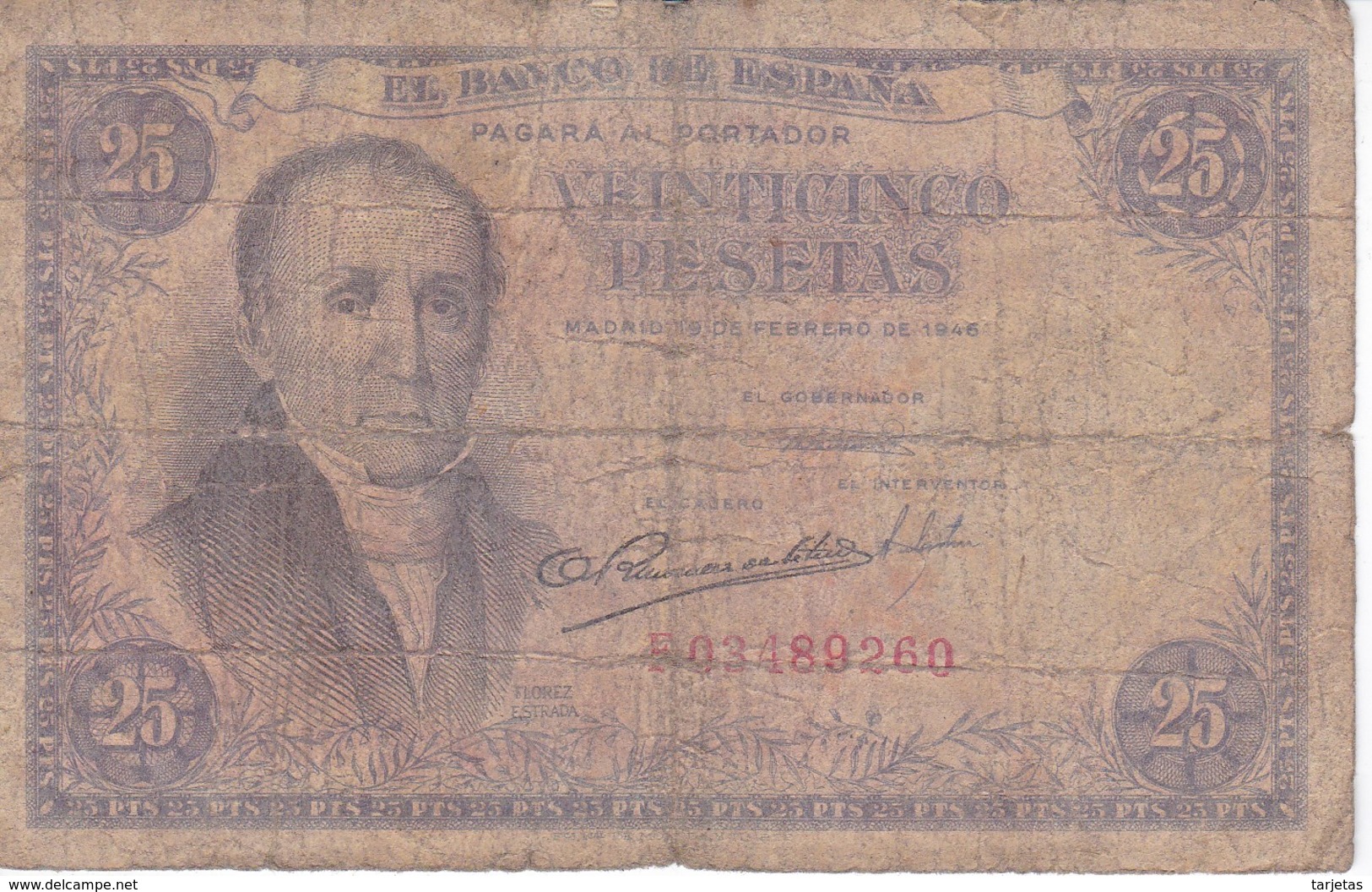 BILLETE DE ESPAÑA DE 25 PTAS DEL 19/02/1946 SERIE F  CALIDAD RC (BANKNOTE) - 25 Pesetas