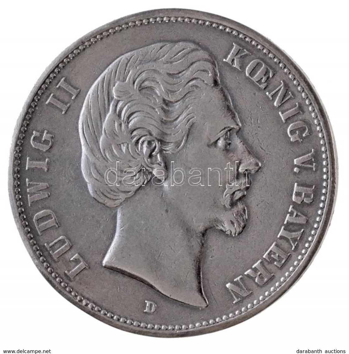 Német Államok / Bajorország 1876D 5M Ag 'II. Lajos' (27,32g) T:2,2- / 
German States / Bavaria 1876D 5 Mark Ag 'Ludwig I - Non Classés