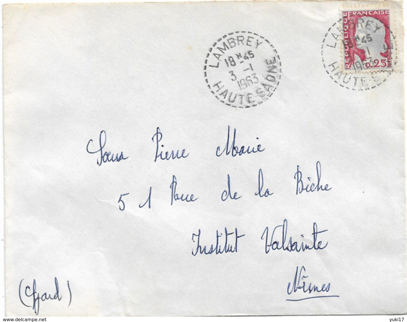 Cachet DISTRIBUTION HAUTE SAONE LAMBREY 1963 - Cachets Manuels