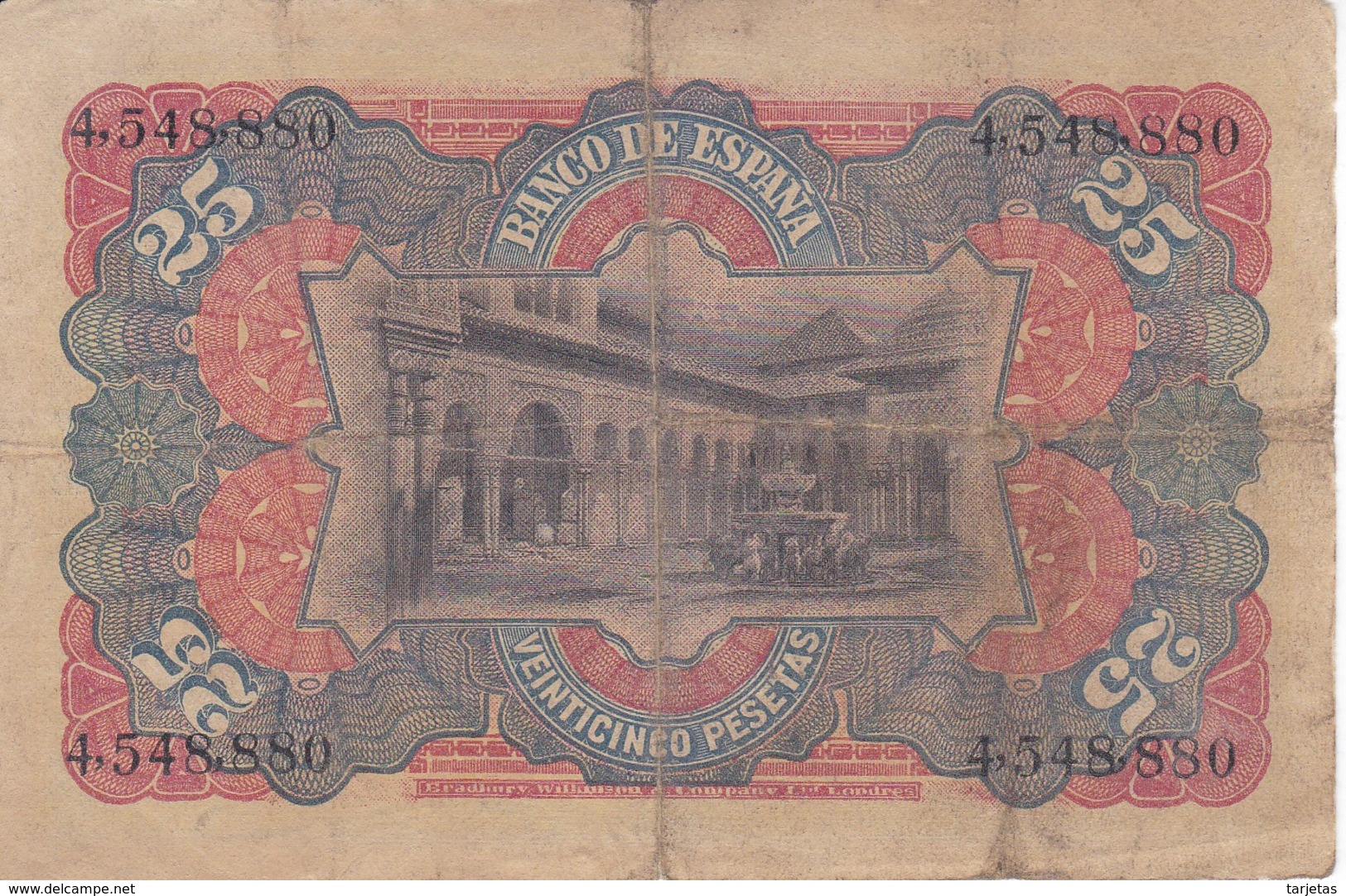 BILLETE DE ESPAÑA CLASICO DE 25 PTAS DEL AÑO 1907 SIN SERIE  (BANKNOTE) - 1-2-5-25 Pesetas