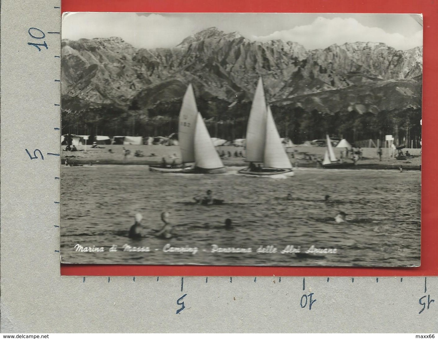 CARTOLINA VG ITALIA - MARINA DI MASSA - Camping - Panorama Sulle Alpi Apuane - 10 X 15 - ANN. 1960 SPEDIZIONE MILLE - Massa