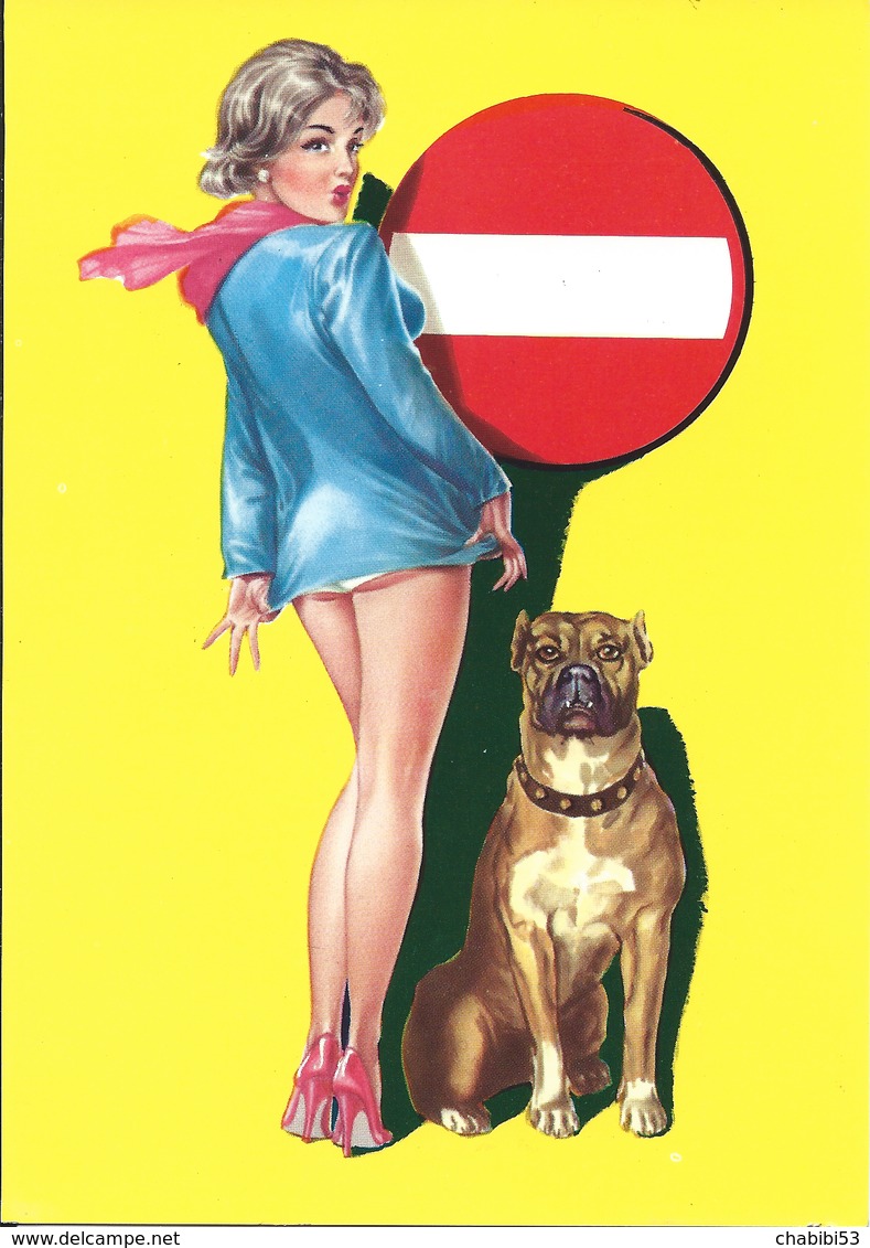 Pin-up à Côté D'un Sens Interdit Et D'un Chien - Pin-Ups