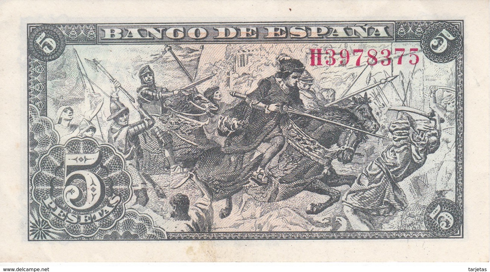 BILLETE DE ESPAÑA DE 5 PTAS DEL 15/06/1945 SERIE H CALIDAD EBC (XF) (BANKNOTE) - 5 Pesetas