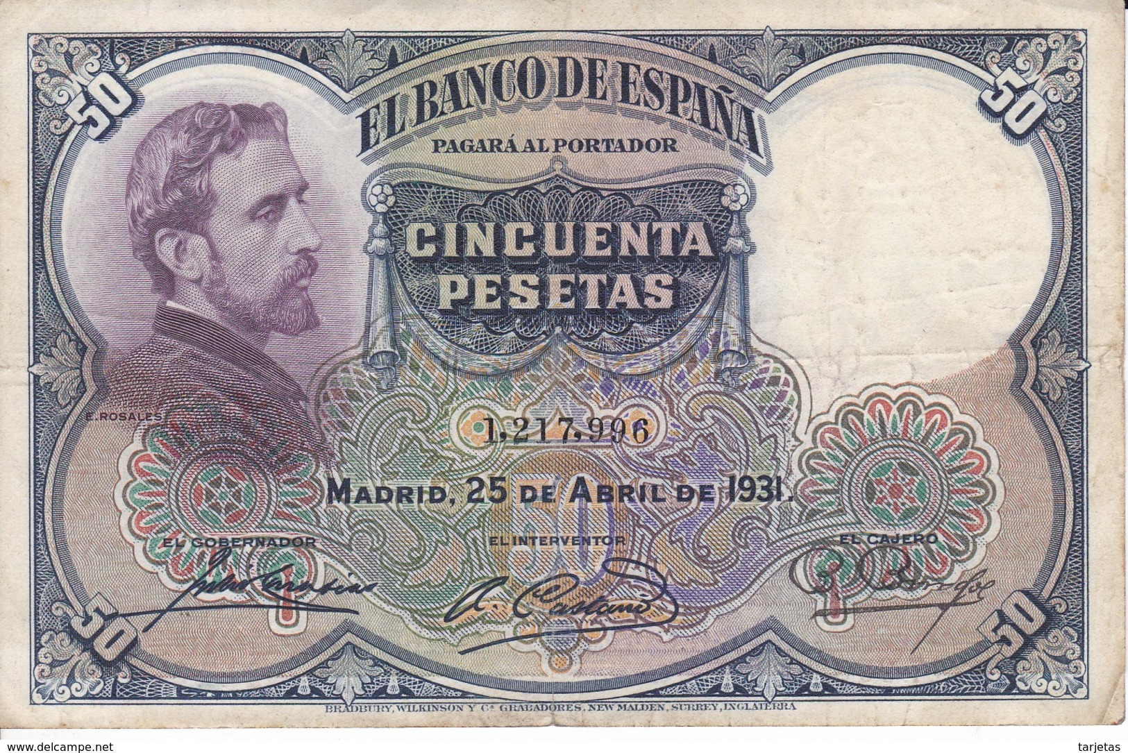 BILLETE DE 50 PTAS DE 1931 E. ROSALES SIN SERIE CALIDAD BC   (BANKNOTE) - 50 Pesetas