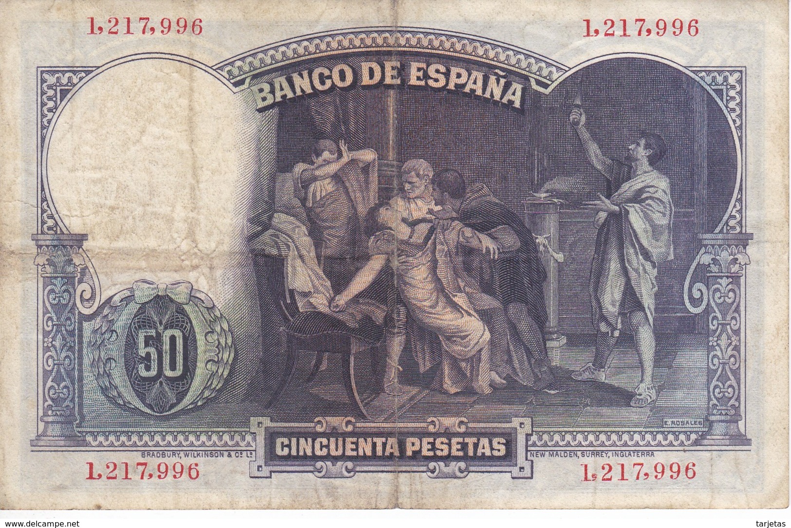 BILLETE DE 50 PTAS DE 1931 E. ROSALES SIN SERIE CALIDAD BC   (BANKNOTE) - 50 Pesetas