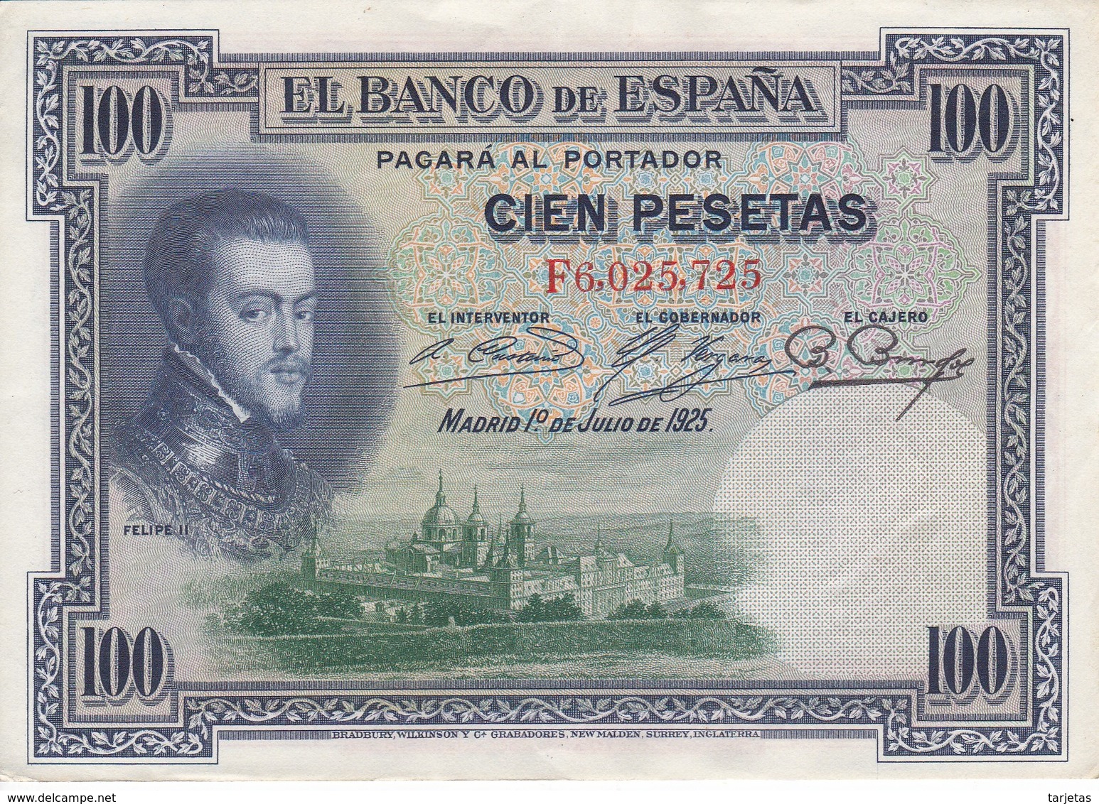 BILLETE DE ESPAÑA DE 100 PTAS DEL AÑO 1925 SERIE F  CALIDAD EBC (XF) - 100 Pesetas