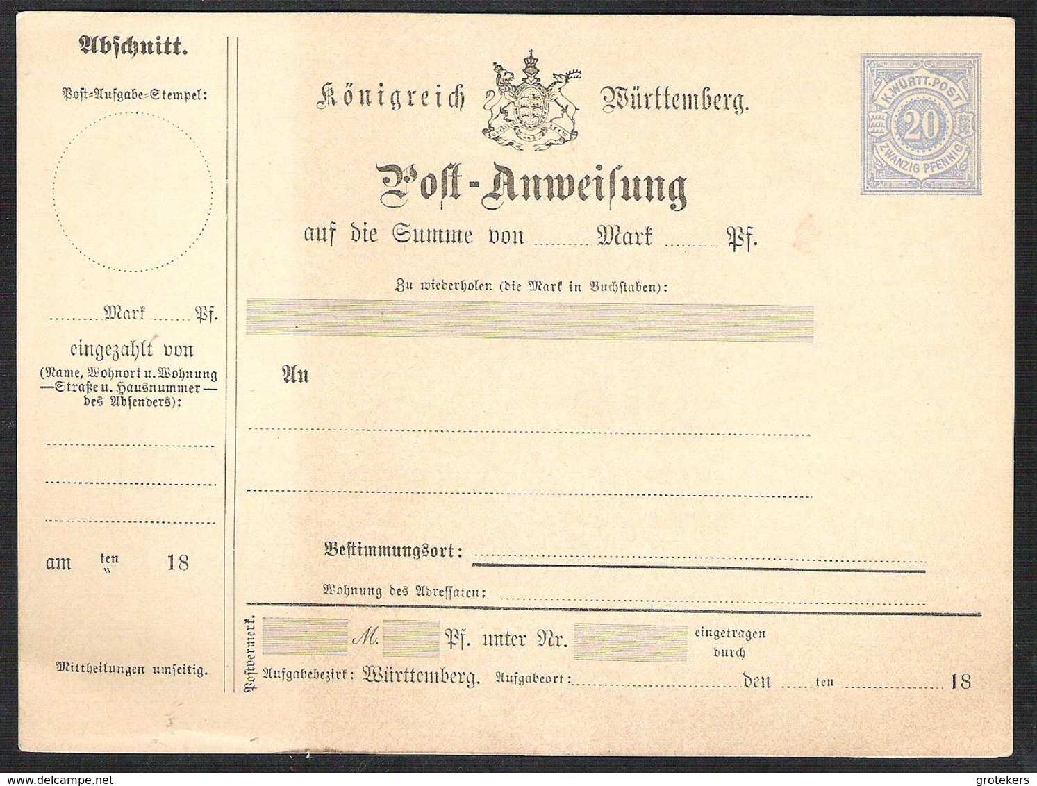 WÜRTTEMBERG Ganzsache / Postal Stationery Michel A21/02 * - Andere & Zonder Classificatie