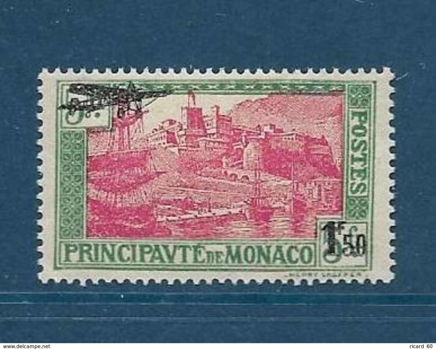 Timbres Neufs* De  Monaco, N° 1 Yt, Poste Aérienne 1933 Surchargé, Charnière Au Dos - Poste Aérienne