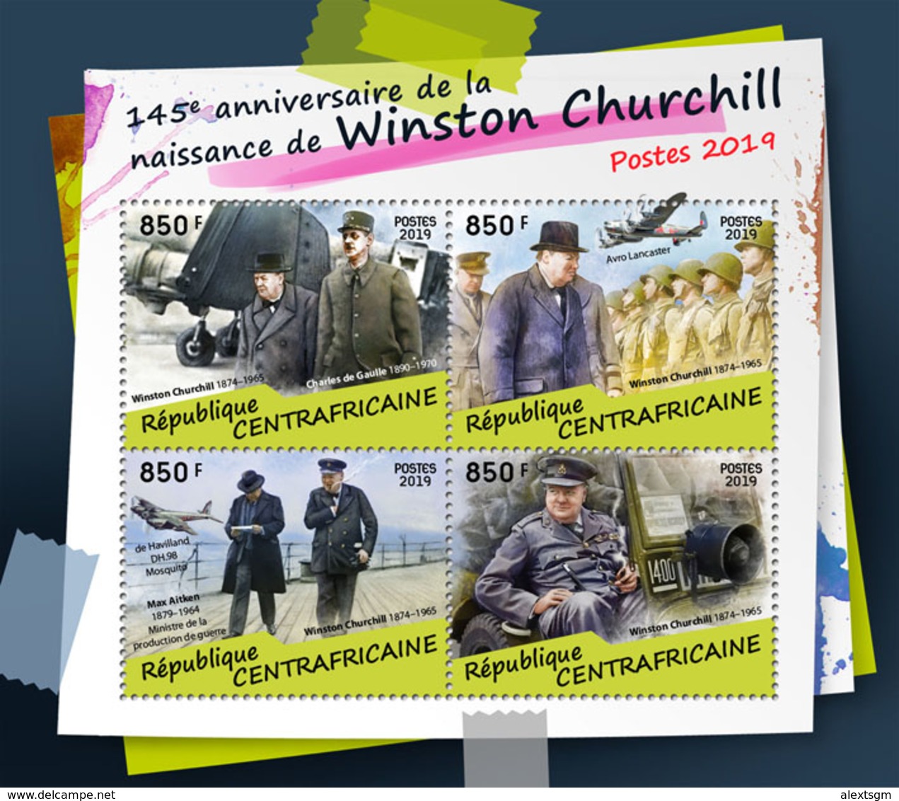 CENTRAL AFRICA 2019 - W. Churchill, Ch. De Gaulle. Official Issue - De Gaulle (Generale)