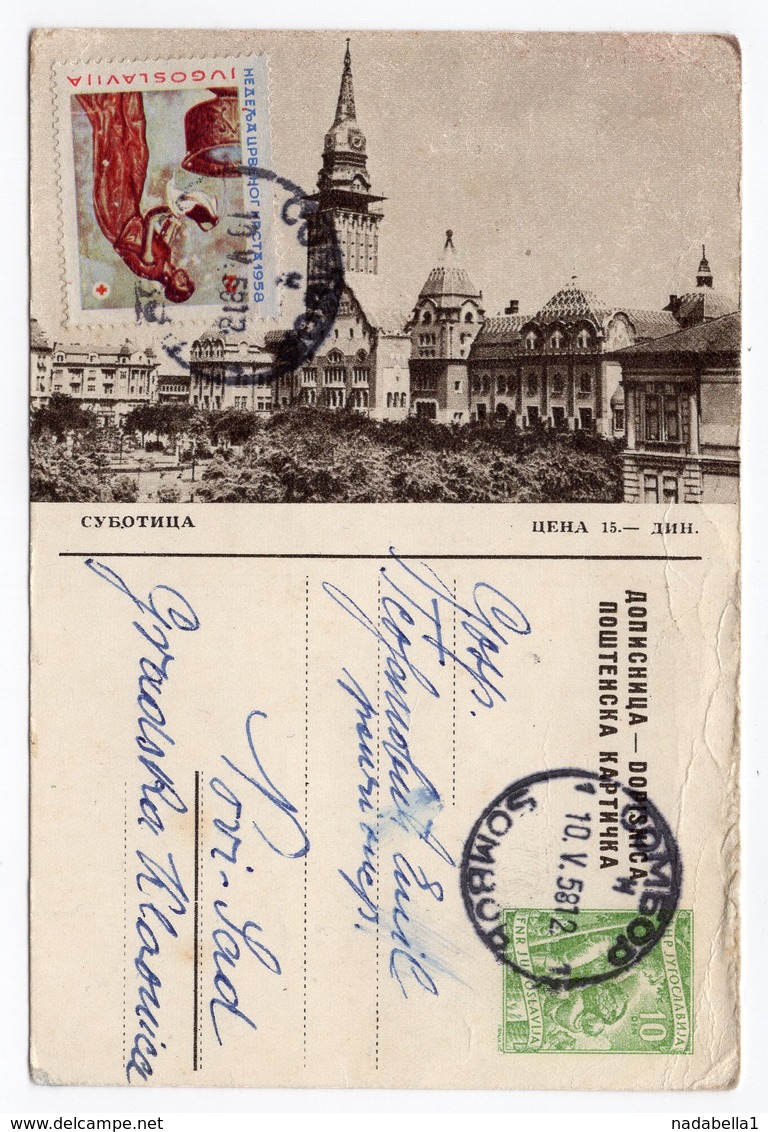 10 DINARA GREEN, RED CROSS,1958, SUBOTICA, CHURCH, YUGOSLAVIA, STATIONERY CARD, USED - Postal Stationery