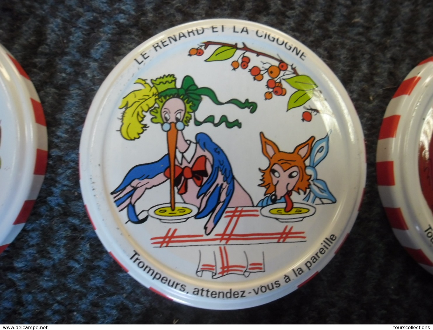 JEAN DE LA FONTAINE FABLES - SUPERBE LOT De 11 Dessus De Pot De Confiture ANDROS 85 Mm Tous Différents ! - Vers 1981 - Objets Publicitaires