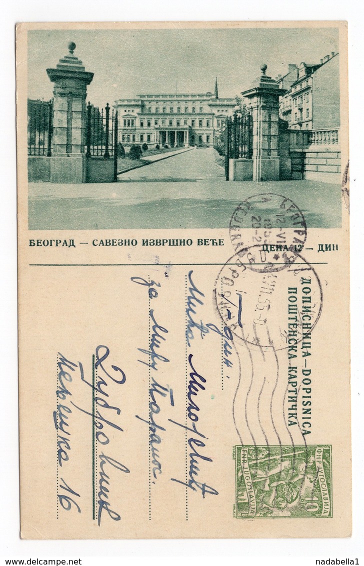 10 DINARA GREEN,1955, BEOGRAD, FEDERAL MINISTRY,YUGOSLAVIA, ILLUSTRATED STATIONERY CARD,  USED - Postal Stationery