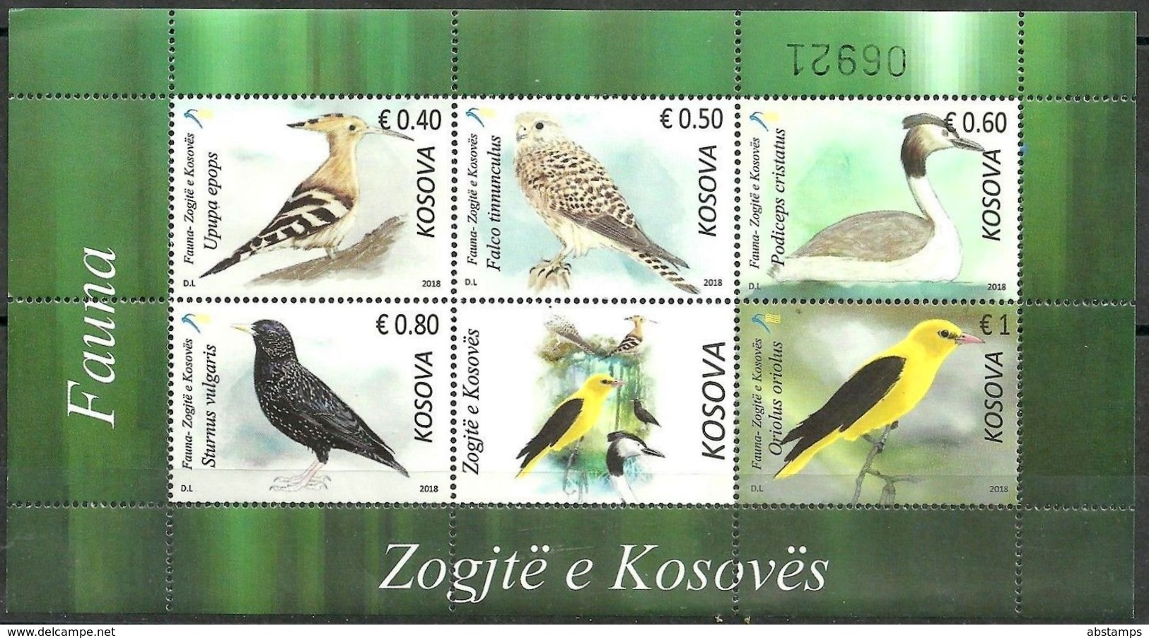Kosovo Stamps 2018. Fauna: Birds. Falco, Upupa, Sturnus, Oriolus. Souvenir Sheet MNH - Kosovo