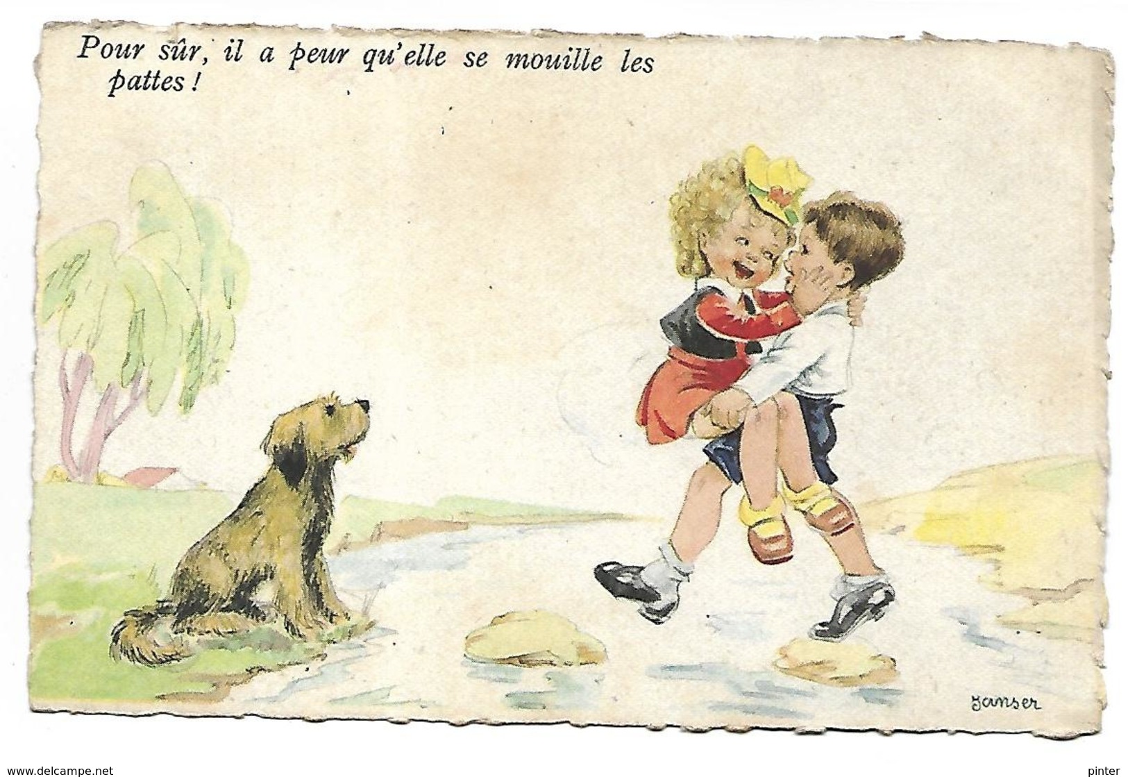 Pour Sûr, Il A Peur Qu'elle Se Mouille Les Pattes ! - Illustrateur JANSER - Enfants, Chien - Janser