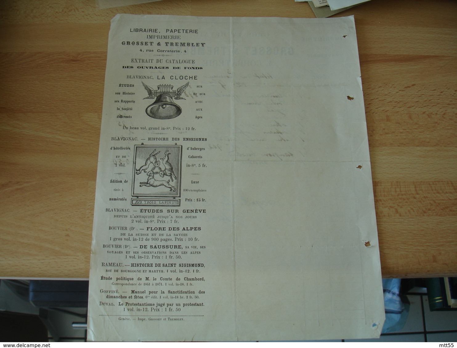 1877 Librairie Grosset Et Tremblay Geneve Extrait Catalogne Facture - 1800 – 1899